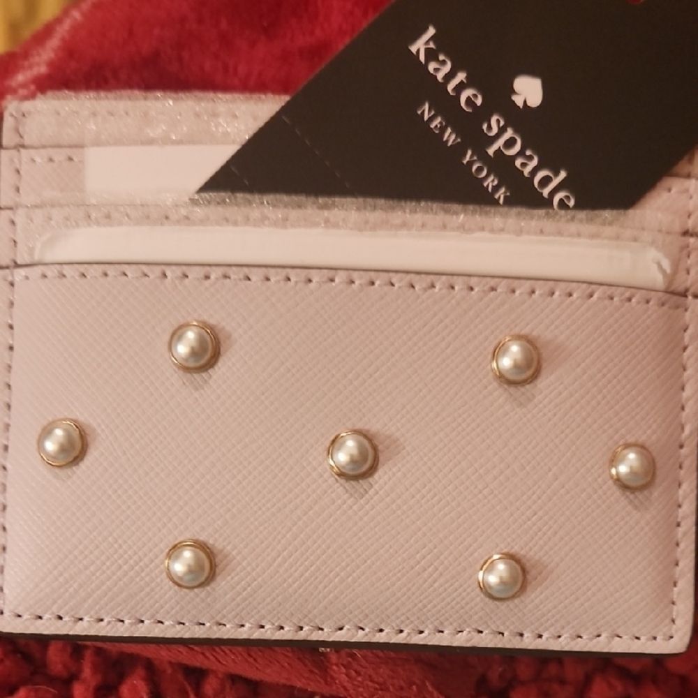 Kate Spade Pearl-Studded Card Holder in Cream